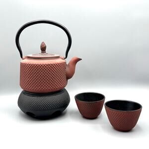 VTG Japanese Teapot Red Cast Iron 2.5c Dobin Strainer Two Cups Brazier NEW